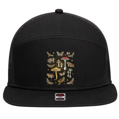 Cottagecore Aesthetic Mushroom Frog Butterfly Goblincore 7 Panel Mesh Trucker Snapback Hat