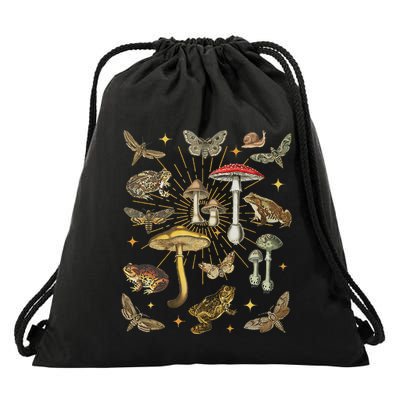 Cottagecore Aesthetic Mushroom Frog Butterfly Goblincore Drawstring Bag
