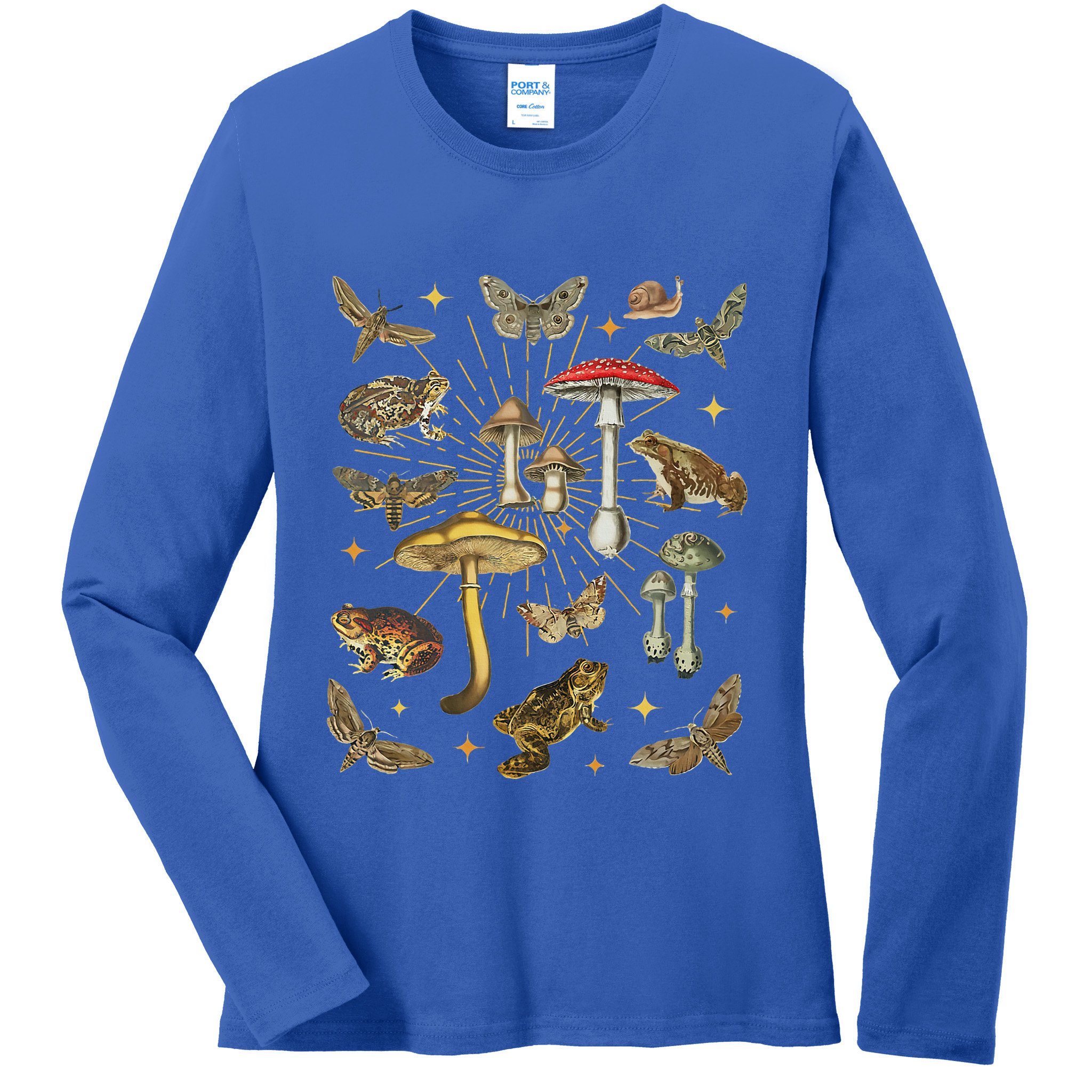 Cottagecore Aesthetic Mushroom Frog Butterfly Goblincore Ladies Long Sleeve Shirt