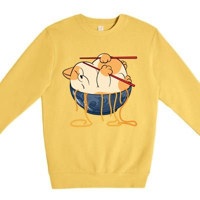 Cute Anime Merch Cat Design Japanese Ramen Noodle Premium Crewneck Sweatshirt