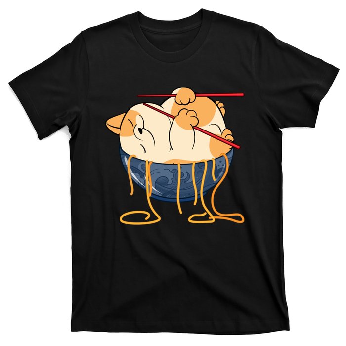 Cute Anime Merch Cat Design Japanese Ramen Noodle T-Shirt