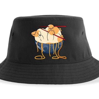 Cute Anime Merch Cat Design Japanese Ramen Noodle Sustainable Bucket Hat