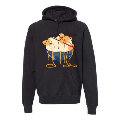 Cute Anime Merch Cat Design Japanese Ramen Noodle Premium Hoodie