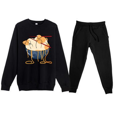 Cute Anime Merch Cat Design Japanese Ramen Noodle Premium Crewneck Sweatsuit Set