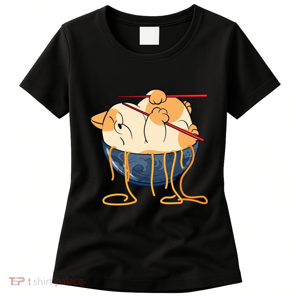 Cute Anime Merch Cat Design Japanese Ramen Noodle Women's T-Shirt