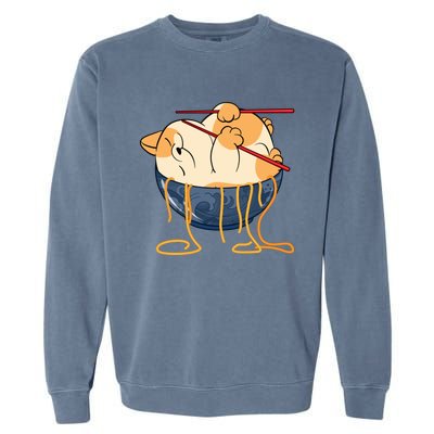 Cute Anime Merch Cat Design Japanese Ramen Noodle Garment-Dyed Sweatshirt