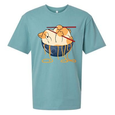 Cute Anime Merch Cat Design Japanese Ramen Noodle Sueded Cloud Jersey T-Shirt