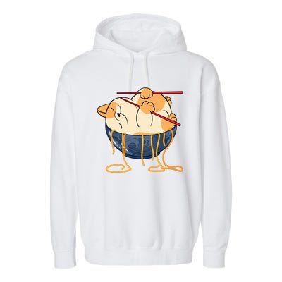 Cute Anime Merch Cat Design Japanese Ramen Noodle Garment-Dyed Fleece Hoodie