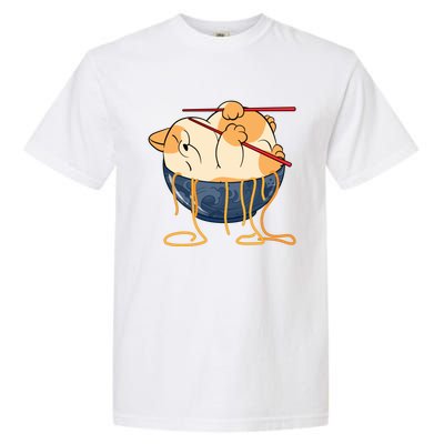 Cute Anime Merch Cat Design Japanese Ramen Noodle Garment-Dyed Heavyweight T-Shirt