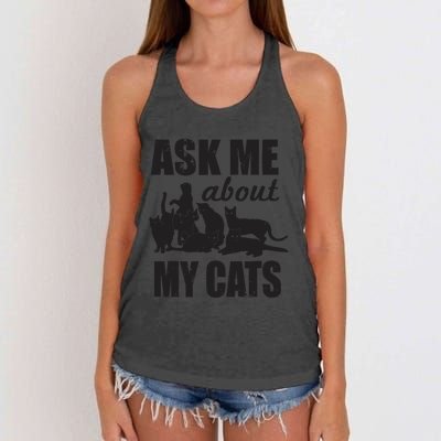 Cute Ask Me About My Cats Women's Knotted Racerback Tank