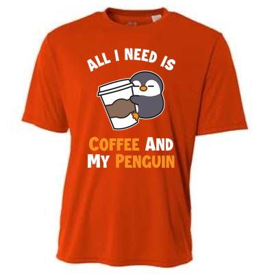 Coffee And My Penguin Sea Bird King Emperor Penguin Meaningful Gift Cooling Performance Crew T-Shirt