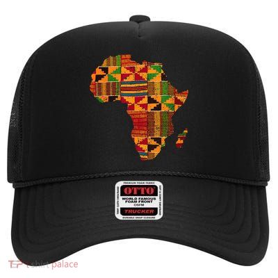Cool Africa Map Kente Cloth Gift For Men Women African Lover High Crown Mesh Back Trucker Hat