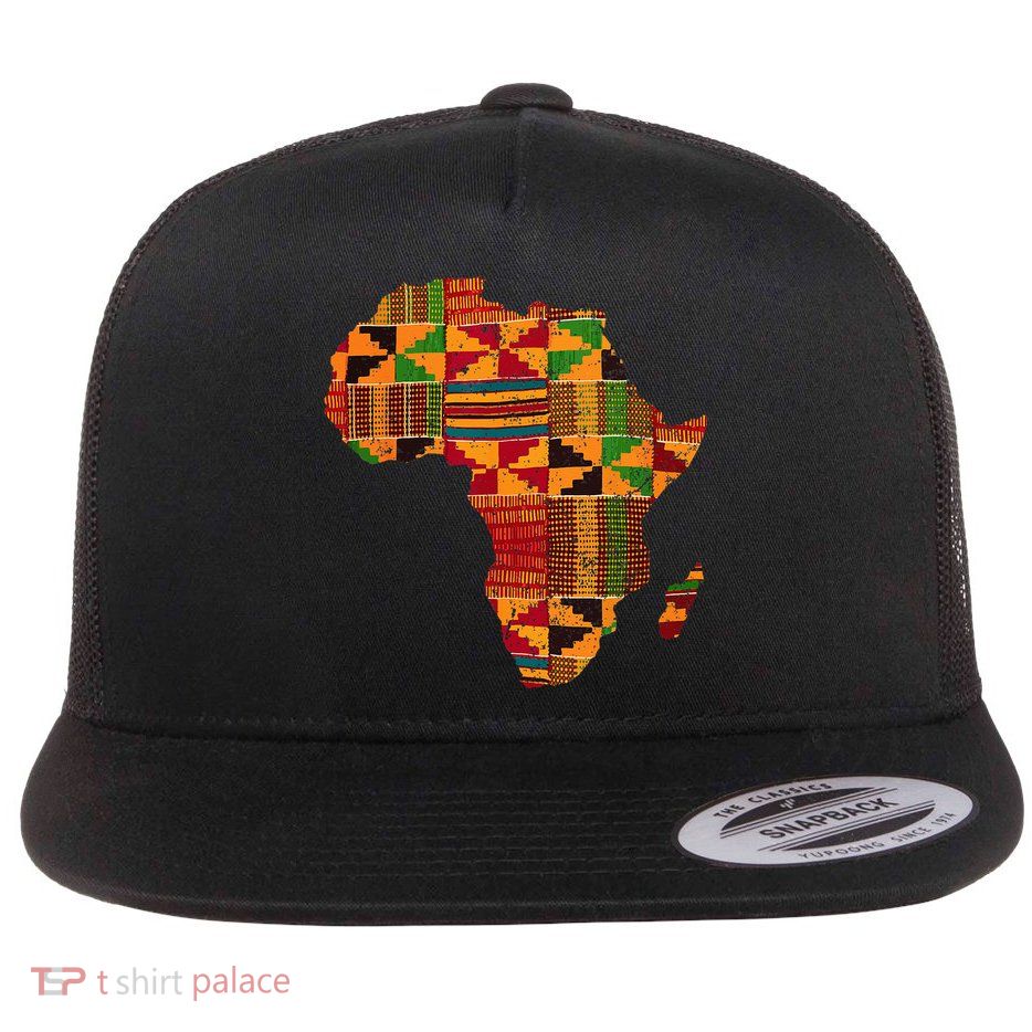Cool Africa Map Kente Cloth Gift For Men Women African Lover Flat Bill Trucker Hat