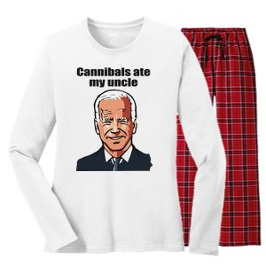 Cannibals Ate My Uncle Funny Joe Biden Women's Long Sleeve Flannel Pajama Set 