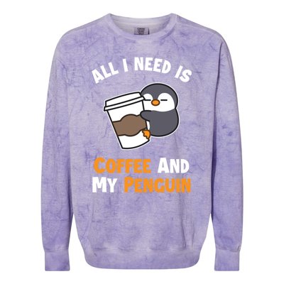 Coffee And My Penguin Sea Bird King Emperor Penguin Gift Colorblast Crewneck Sweatshirt