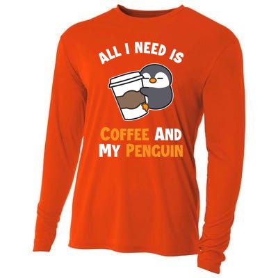 Coffee And My Penguin Sea Bird King Emperor Penguin Gift Cooling Performance Long Sleeve Crew