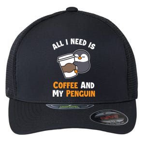 Coffee And My Penguin Sea Bird King Emperor Penguin Gift Flexfit Unipanel Trucker Cap