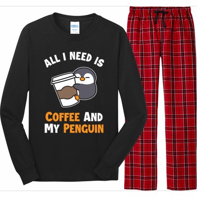 Coffee And My Penguin Sea Bird King Emperor Penguin Gift Long Sleeve Pajama Set