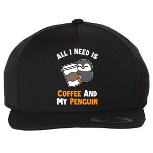 Coffee And My Penguin Sea Bird King Emperor Penguin Gift Wool Snapback Cap