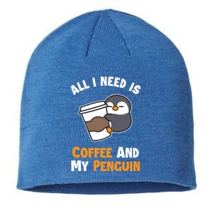 Coffee And My Penguin Sea Bird King Emperor Penguin Gift Sustainable Beanie