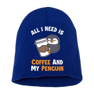 Coffee And My Penguin Sea Bird King Emperor Penguin Gift Short Acrylic Beanie