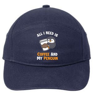 Coffee And My Penguin Sea Bird King Emperor Penguin Gift 7-Panel Snapback Hat