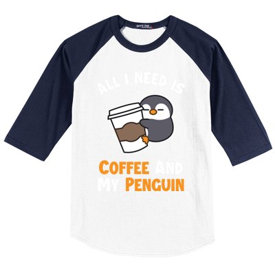 Coffee And My Penguin Sea Bird King Emperor Penguin Gift Baseball Sleeve Shirt