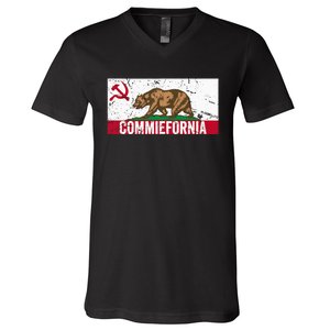 Commiefornia Anti Marxist Communist California Flag V-Neck T-Shirt