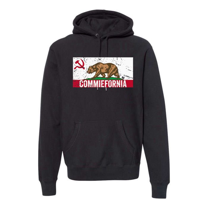 Commiefornia Anti Marxist Communist California Flag Premium Hoodie