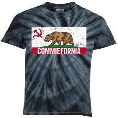 Commiefornia Anti Marxist Communist California Flag Kids Tie-Dye T-Shirt