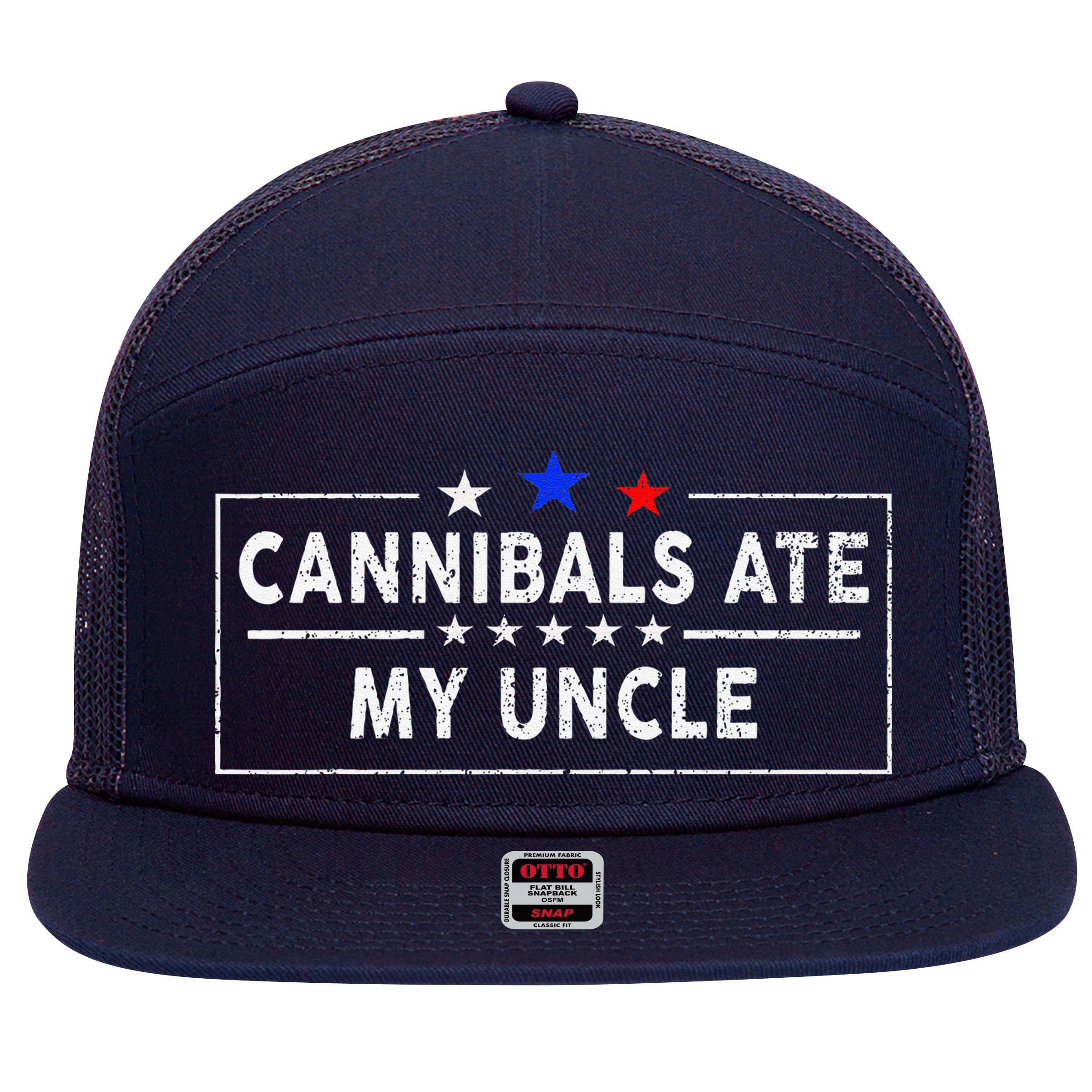 Cannibals Ate My Uncle Joe Biden Saying Funny Trump 2024 7 Panel Mesh Trucker Snapback Hat