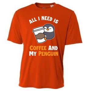 Coffee And My Penguin Sea Bird King Emperor Penguin Gift Cooling Performance Crew T-Shirt