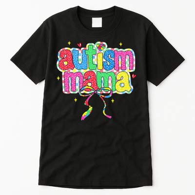 Checkered Autism Mama Coquette Bow Autism Awareness Tall T-Shirt