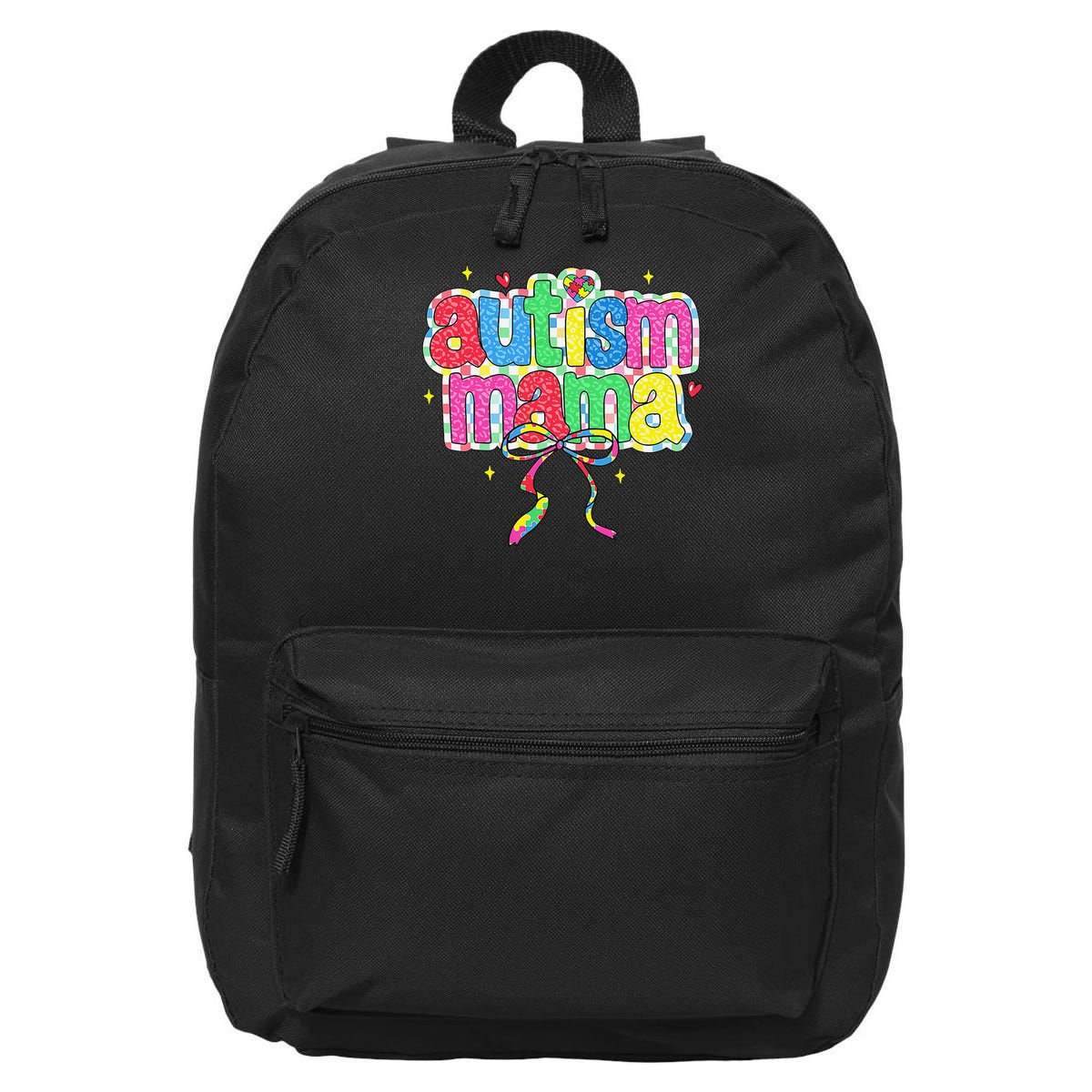 Checkered Autism Mama Coquette Bow Autism Awareness 16 in Basic Backpack