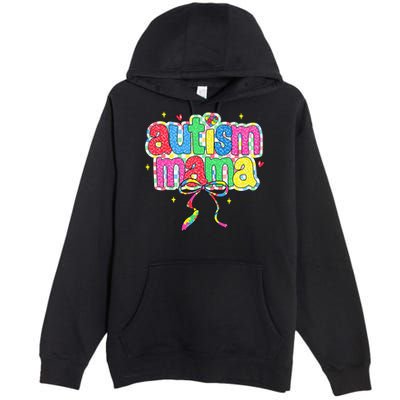 Checkered Autism Mama Coquette Bow Autism Awareness Premium Pullover Hoodie