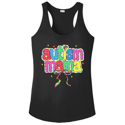 Checkered Autism Mama Coquette Bow Autism Awareness Ladies PosiCharge Competitor Racerback Tank
