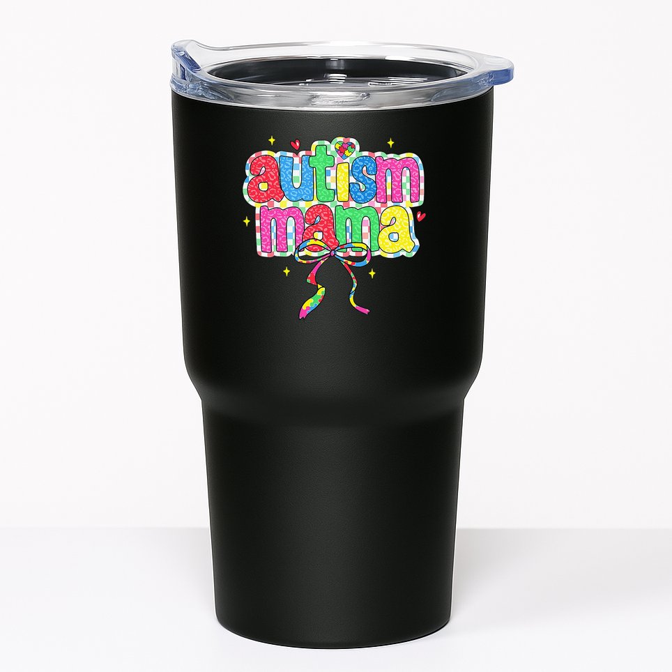 Checkered Autism Mama Coquette Bow Autism Awareness Tumbler