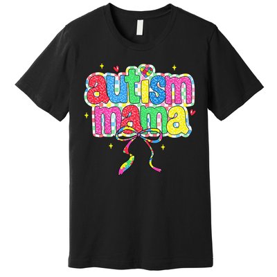 Checkered Autism Mama Coquette Bow Autism Awareness Premium T-Shirt