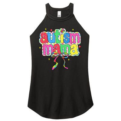 Checkered Autism Mama Coquette Bow Autism Awareness Women's Perfect Tri Rocker Tank
