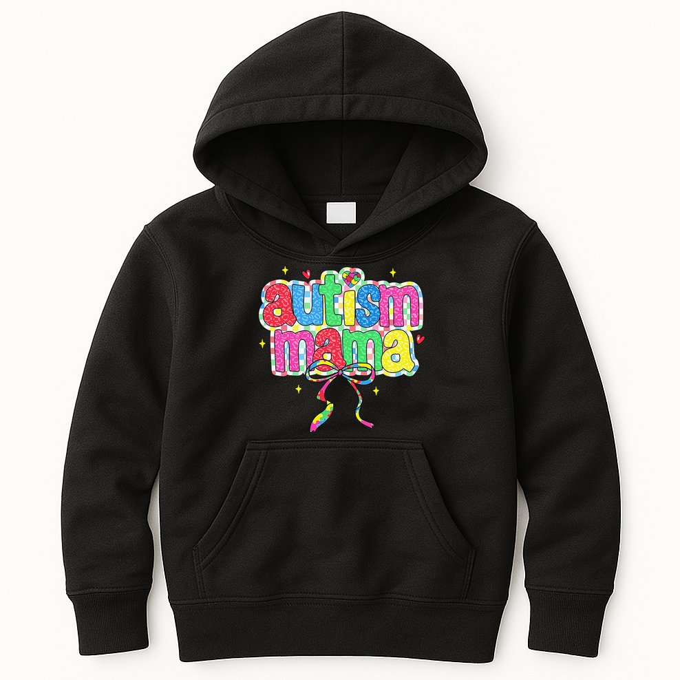 Checkered Autism Mama Coquette Bow Autism Awareness Kids Hoodie