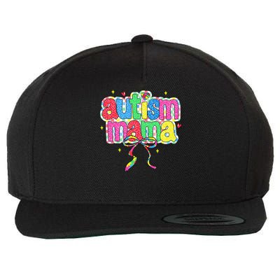 Checkered Autism Mama Coquette Bow Autism Awareness Wool Snapback Cap