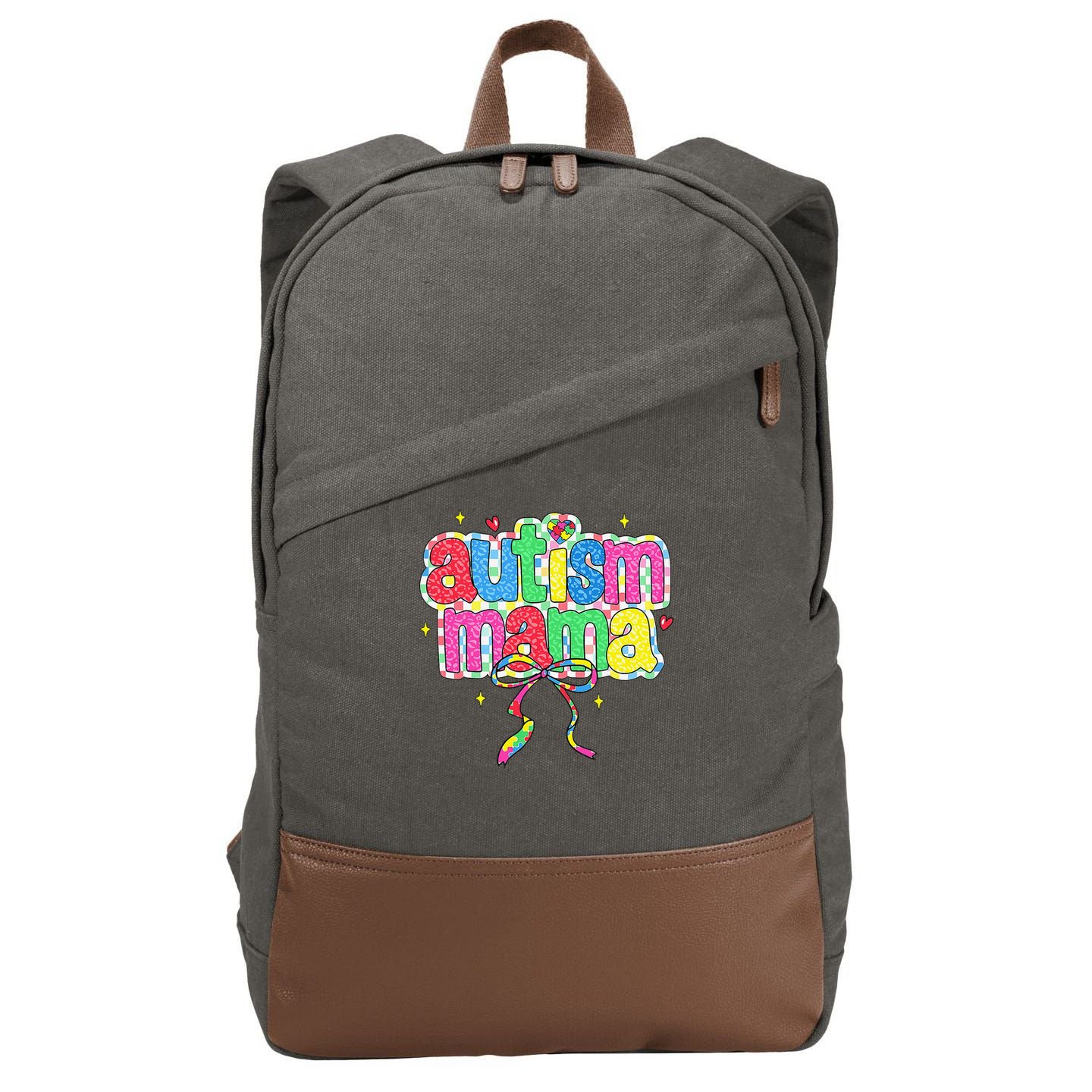Checkered Autism Mama Coquette Bow Autism Awareness Cotton Canvas Backpack