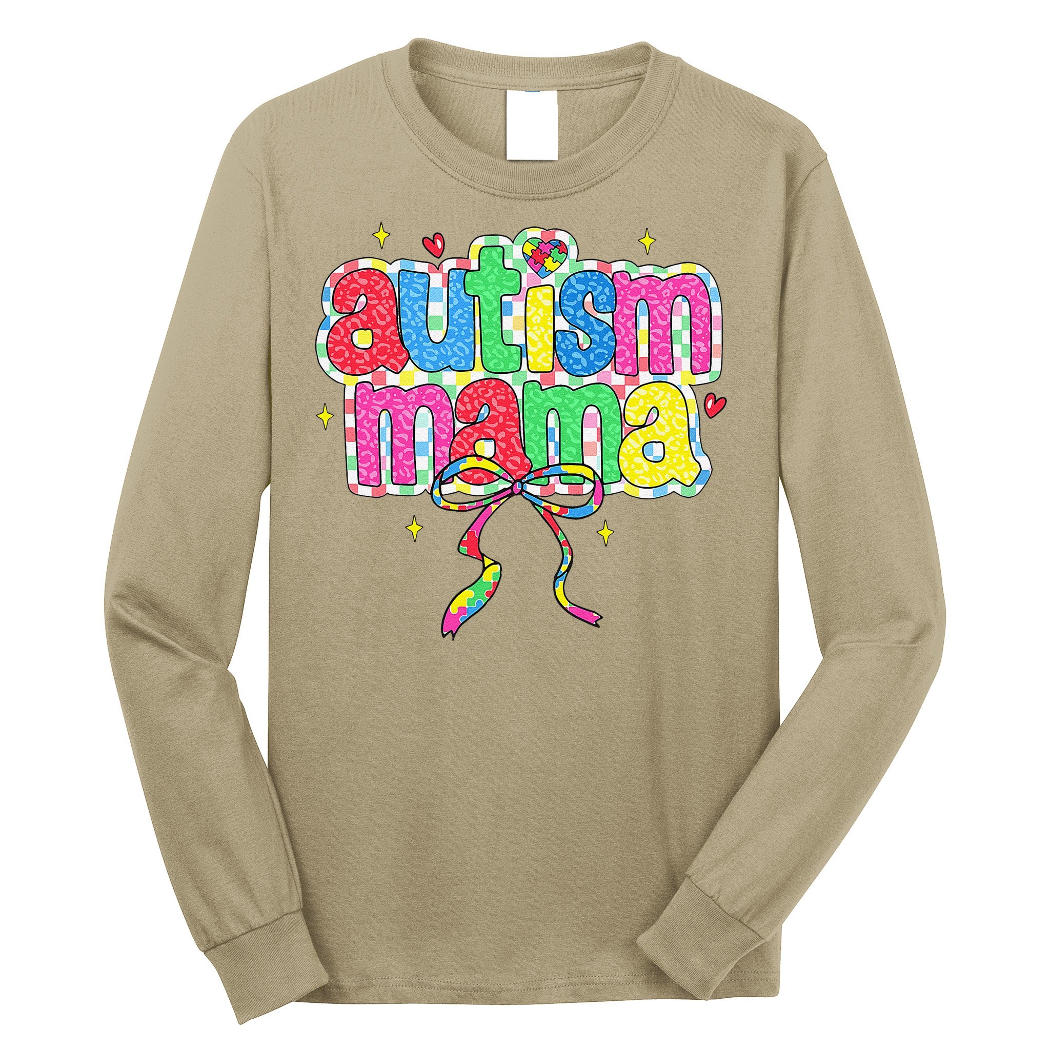 Checkered Autism Mama Coquette Bow Autism Awareness Long Sleeve Shirt