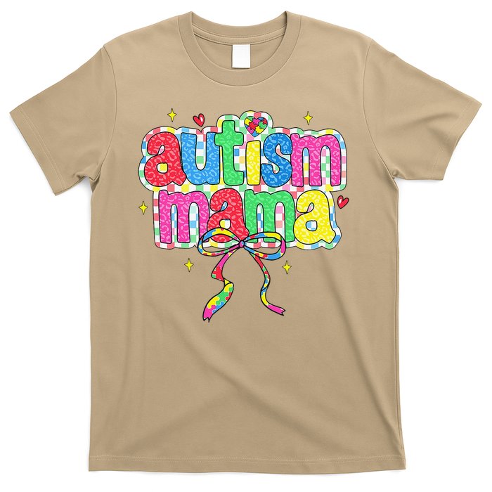 Checkered Autism Mama Coquette Bow Autism Awareness T-Shirt