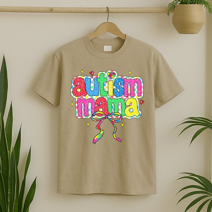 Checkered Autism Mama Coquette Bow Autism Awareness T-Shirt