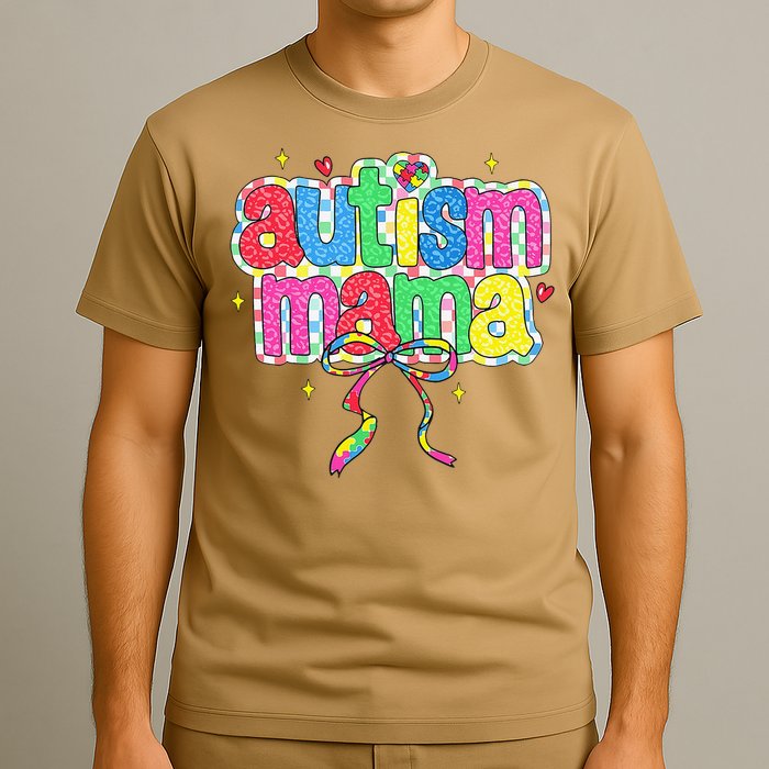 Checkered Autism Mama Coquette Bow Autism Awareness T-Shirt