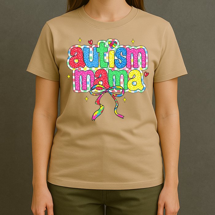 Checkered Autism Mama Coquette Bow Autism Awareness T-Shirt