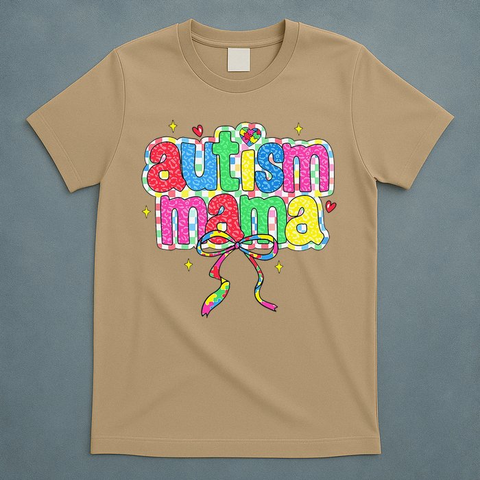Checkered Autism Mama Coquette Bow Autism Awareness T-Shirt