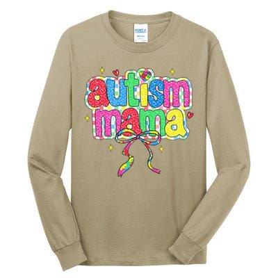 Checkered Autism Mama Coquette Bow Autism Awareness Tall Long Sleeve T-Shirt