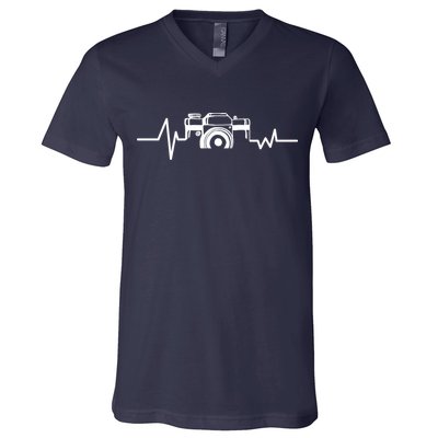 Camera Photographer Heartbeat V-Neck T-Shirt